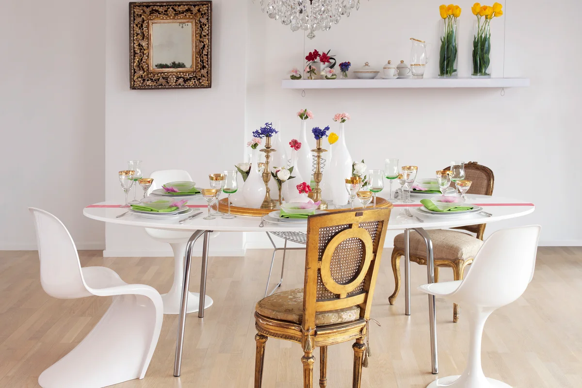 Modern and vintage dining table combination