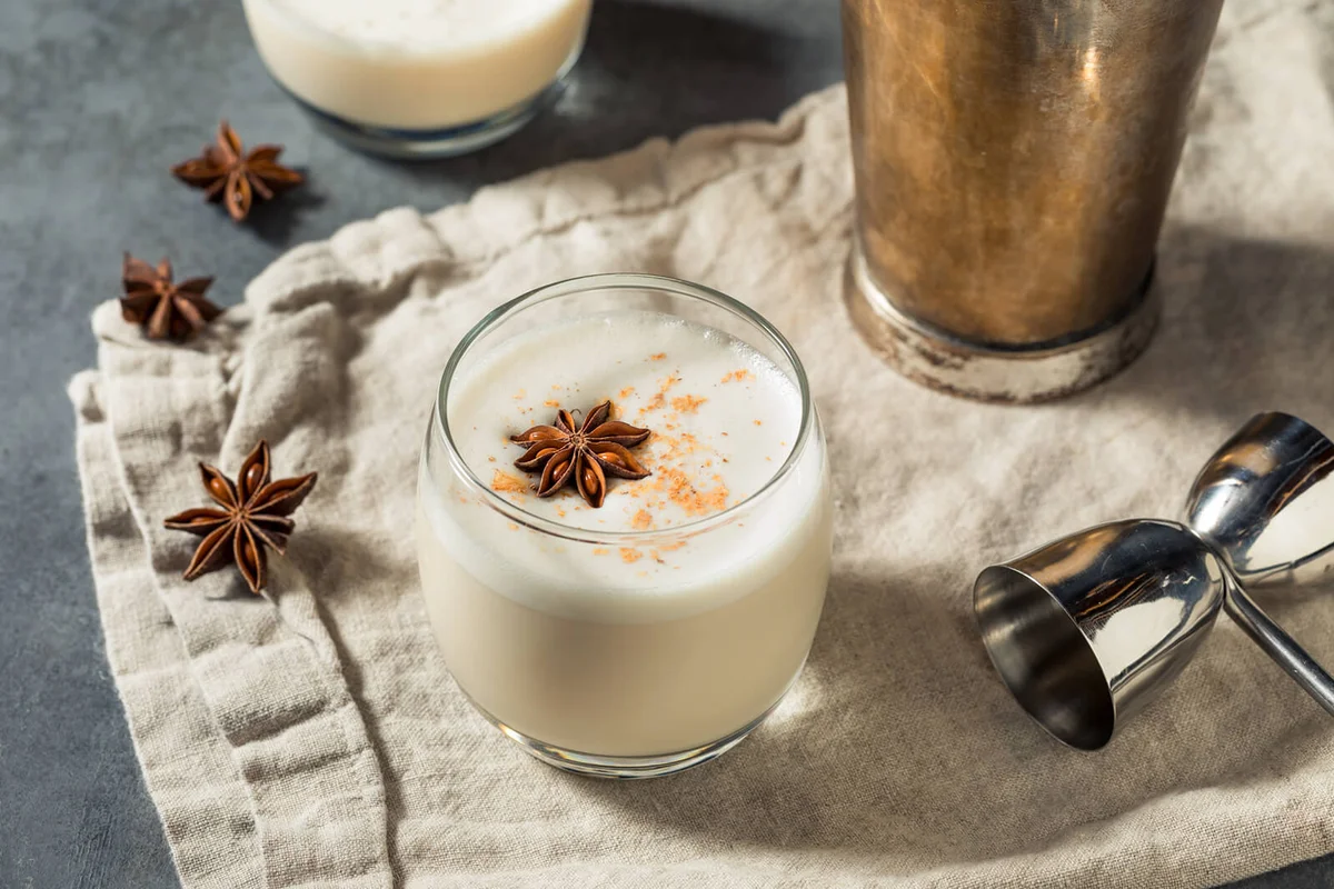 Glass of bourbon milk punch