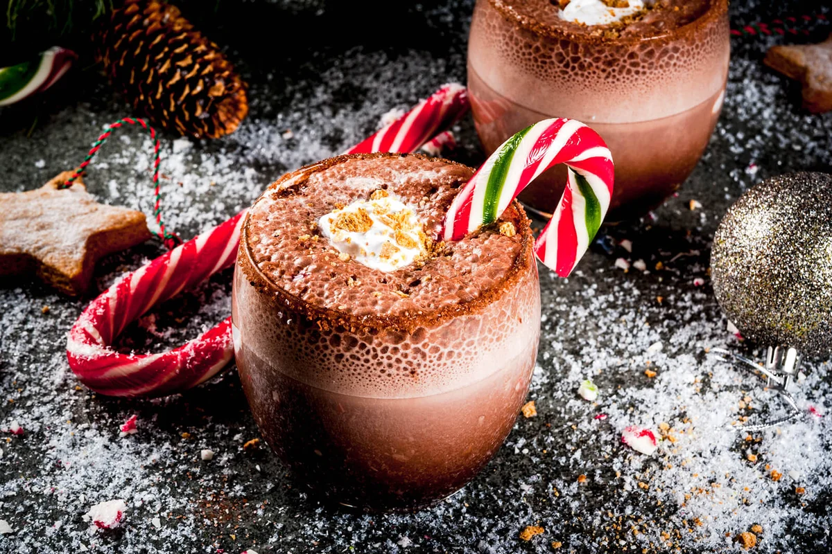 Glass of chocolate raspberry milk punch