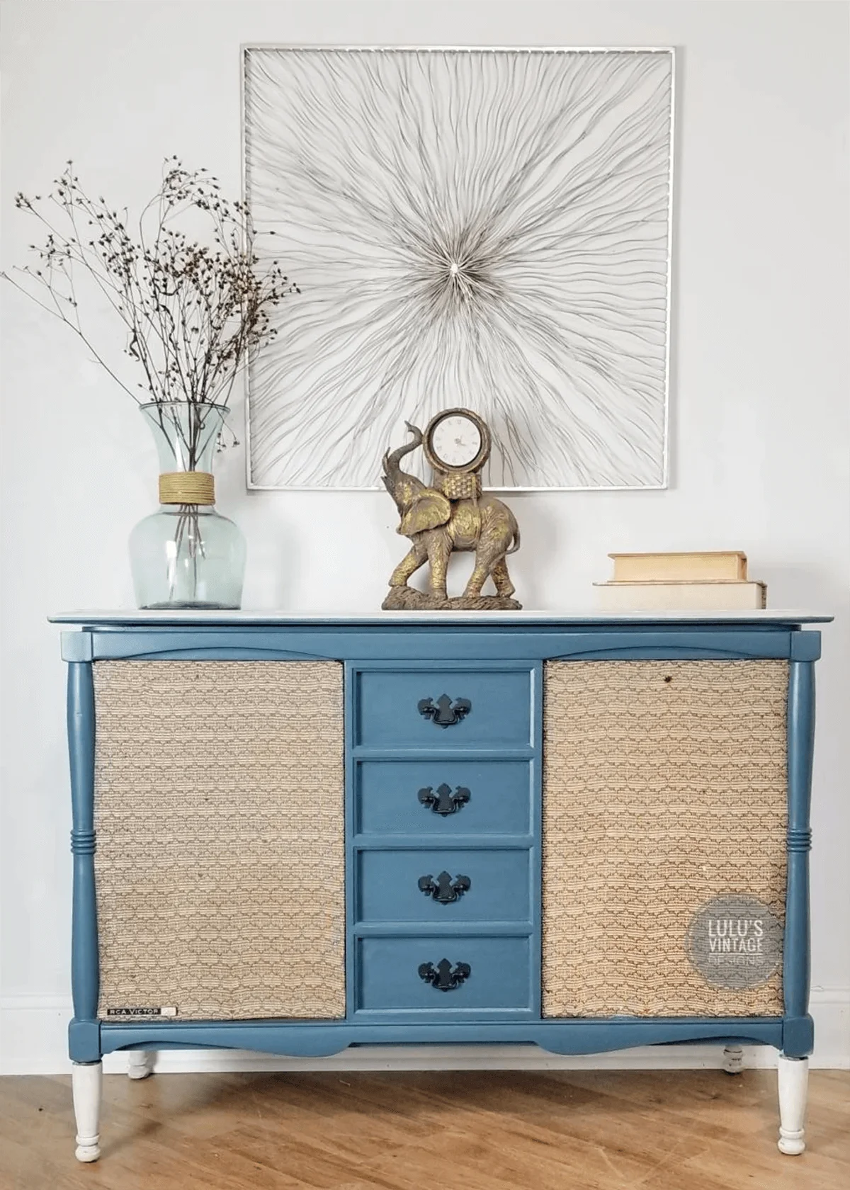 Console table made from a repurposed radio cabinet