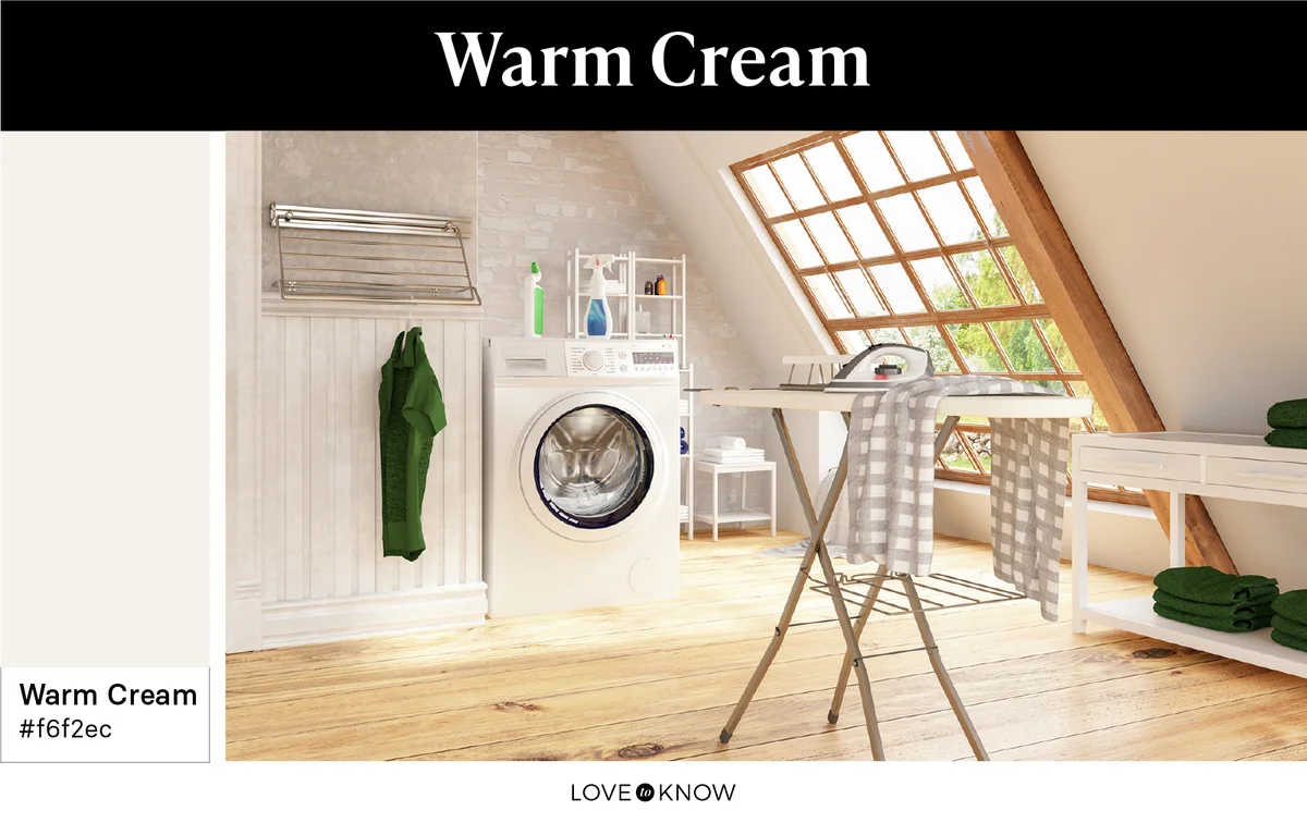 Laundry room designed in warm cream color palette