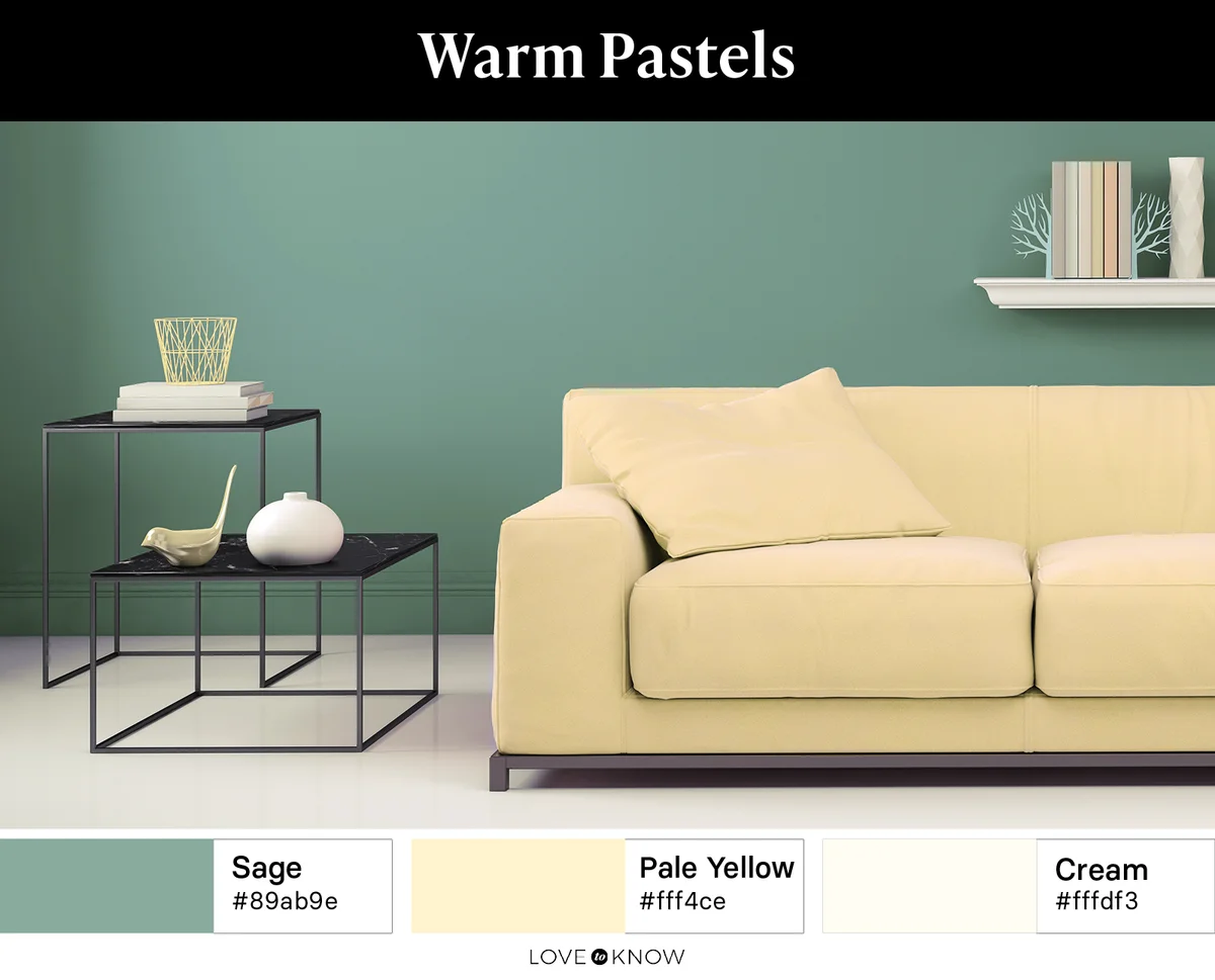 Living room decorated with warm pastels color palette
