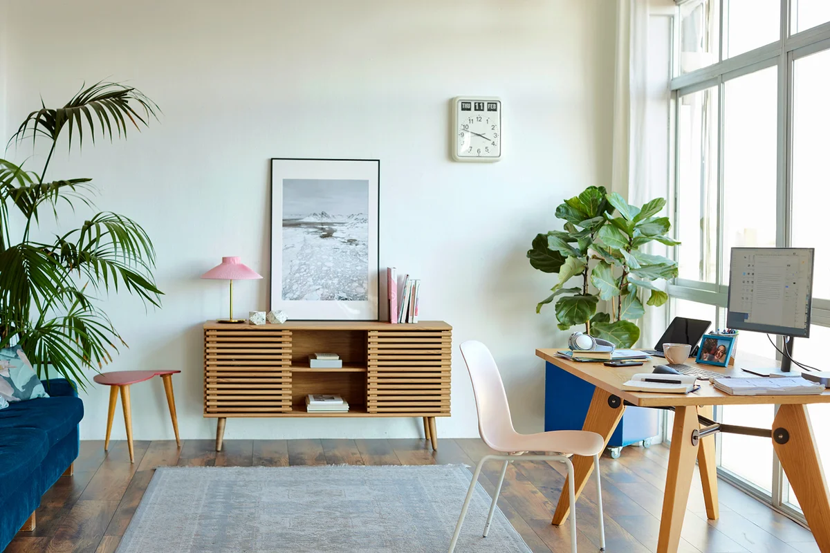 Small home office in living room