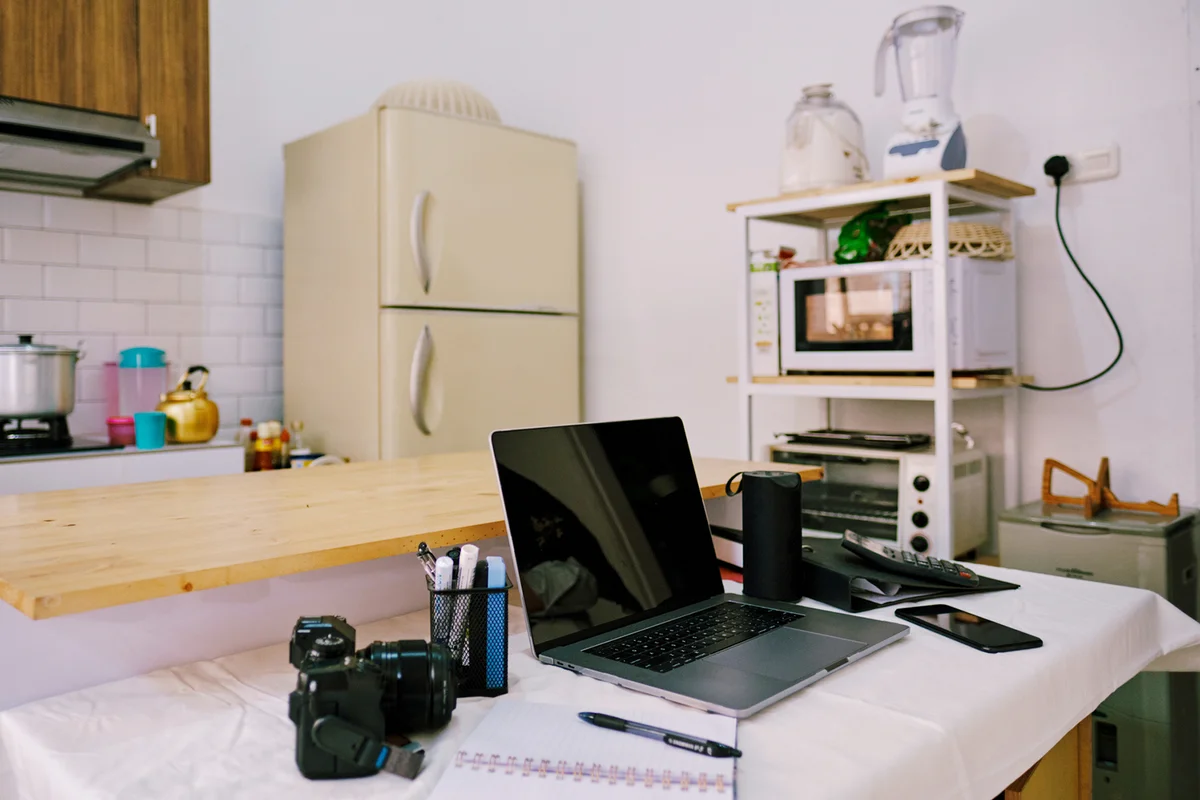 Small home office space in kitchen