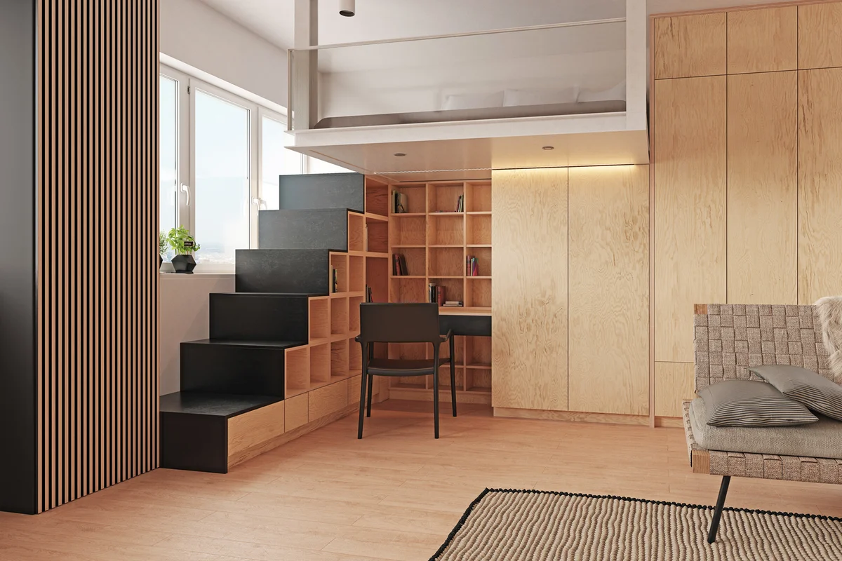 Small home office in stairway nook