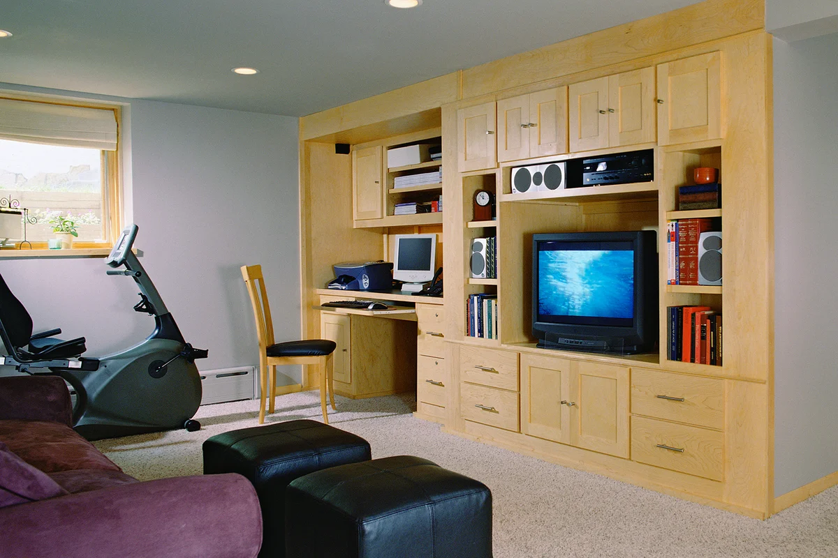 Small home office in workout space