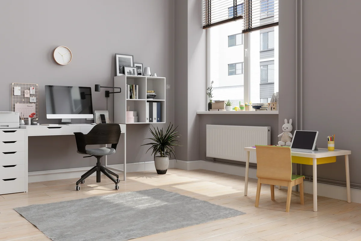 Small home office and teaching desk set up in same area