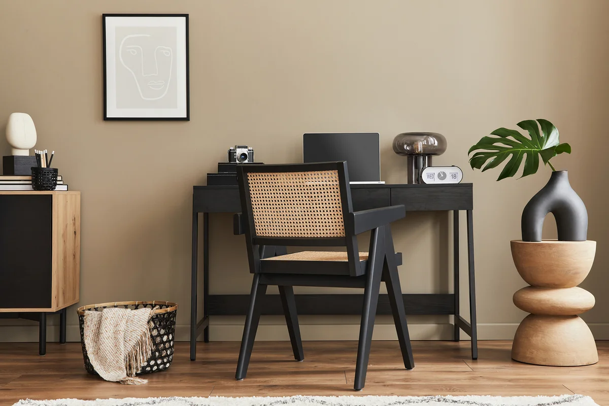Small home office in neutral color scheme