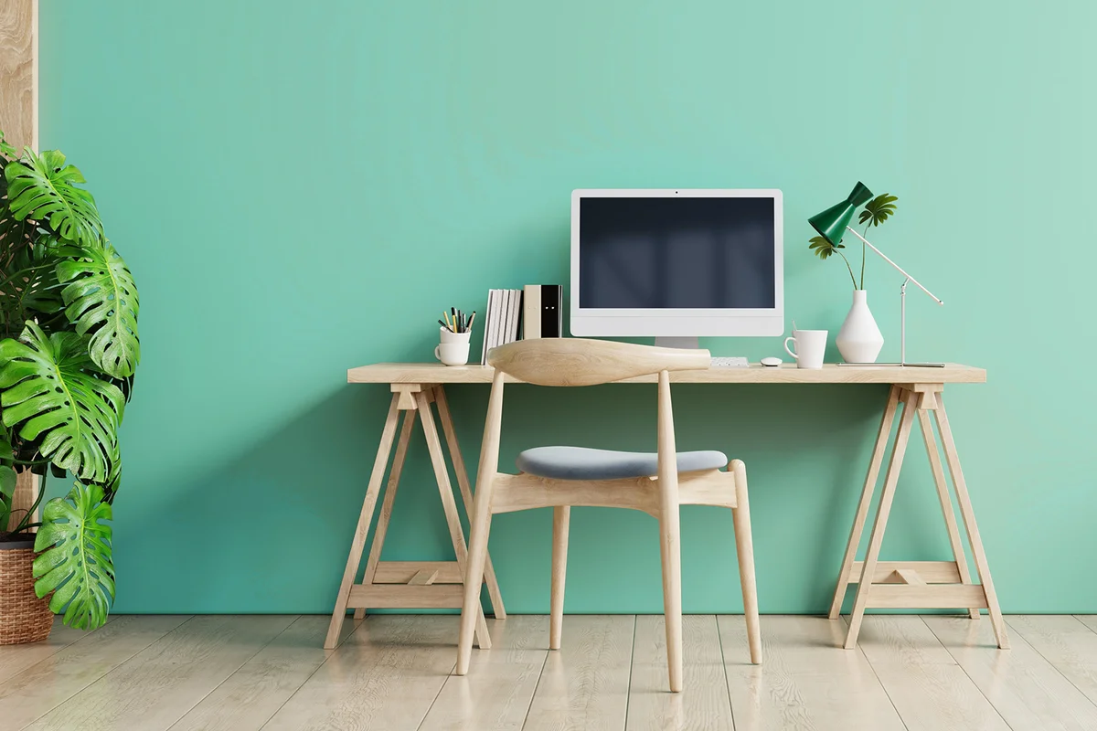 Brightly colored small home office