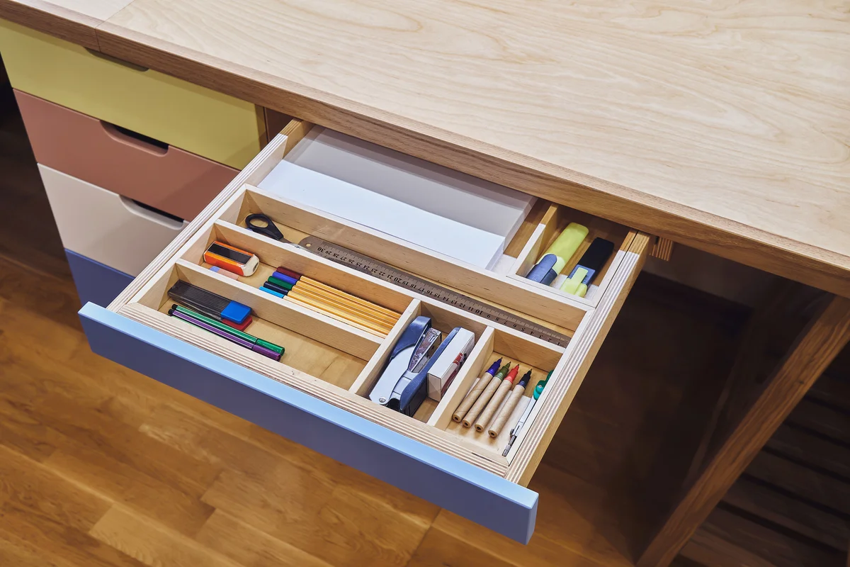 Neat drawer with assorted stationery for school