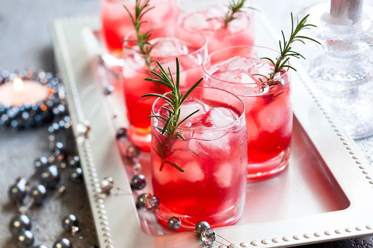 Holiday cocktails for Christmas on tray