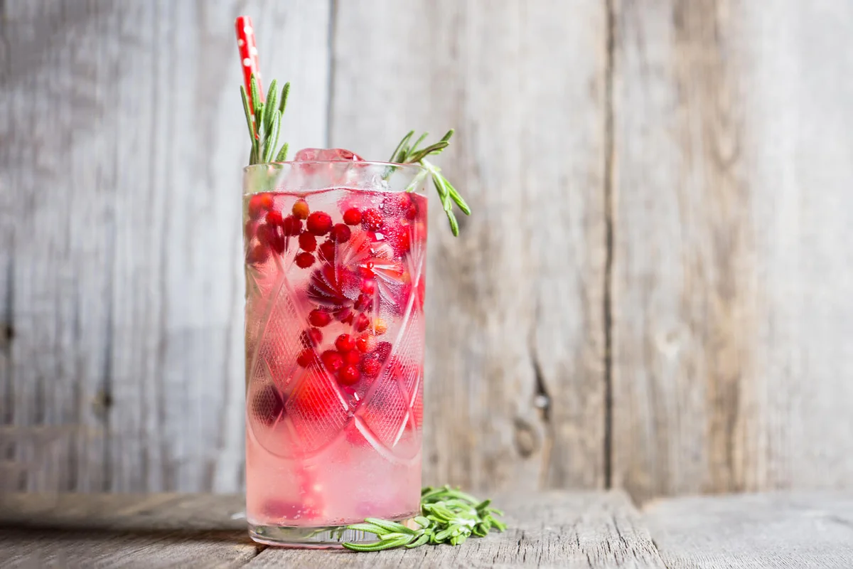 Tasty christmas cocktail with cranberry and foxberry