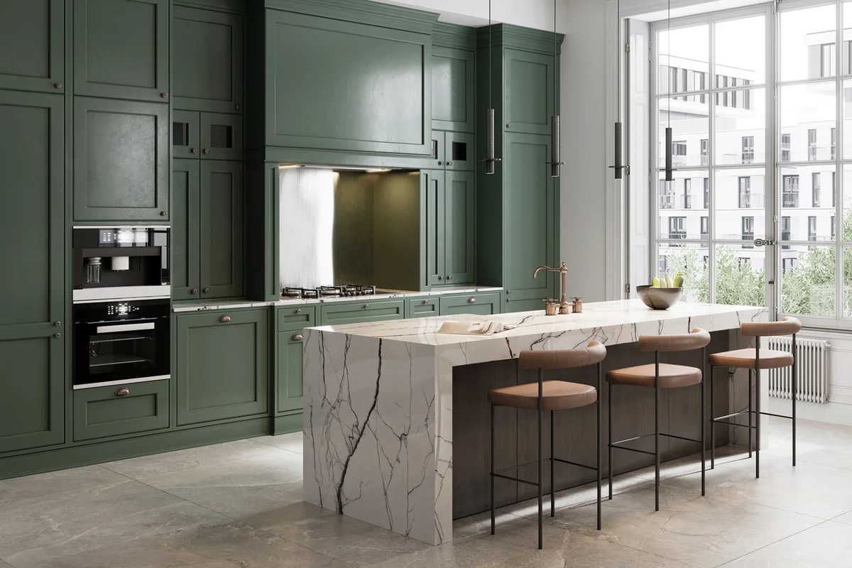 simple kitchen design with green wall