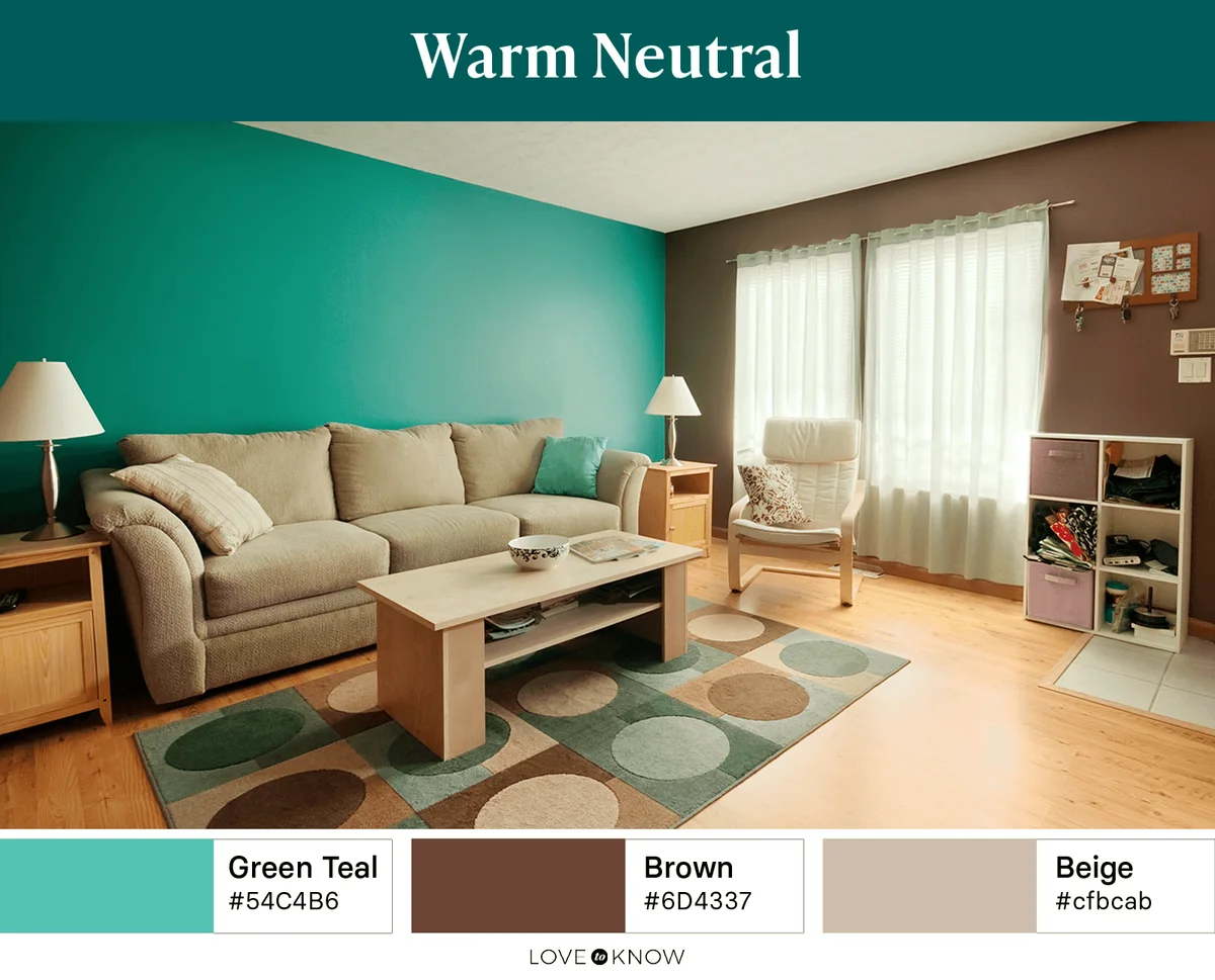 Teal and brown family room