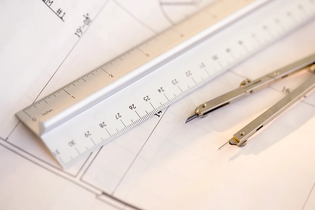 Scale ruler and other drafting materials