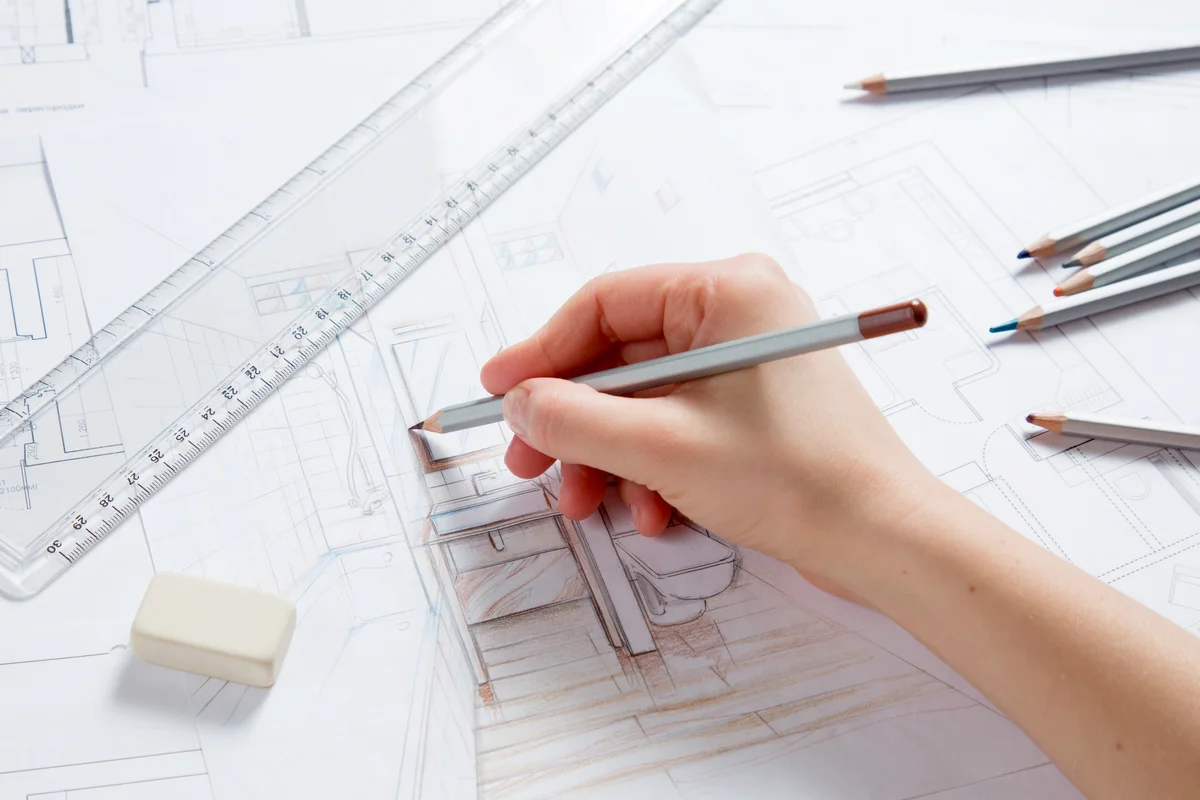 Pencils and eraser used while drawing interior plans