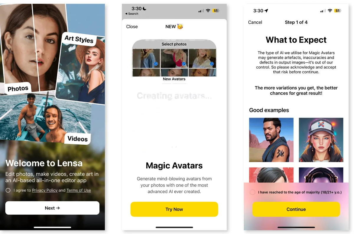 Screenshots of Lensa App