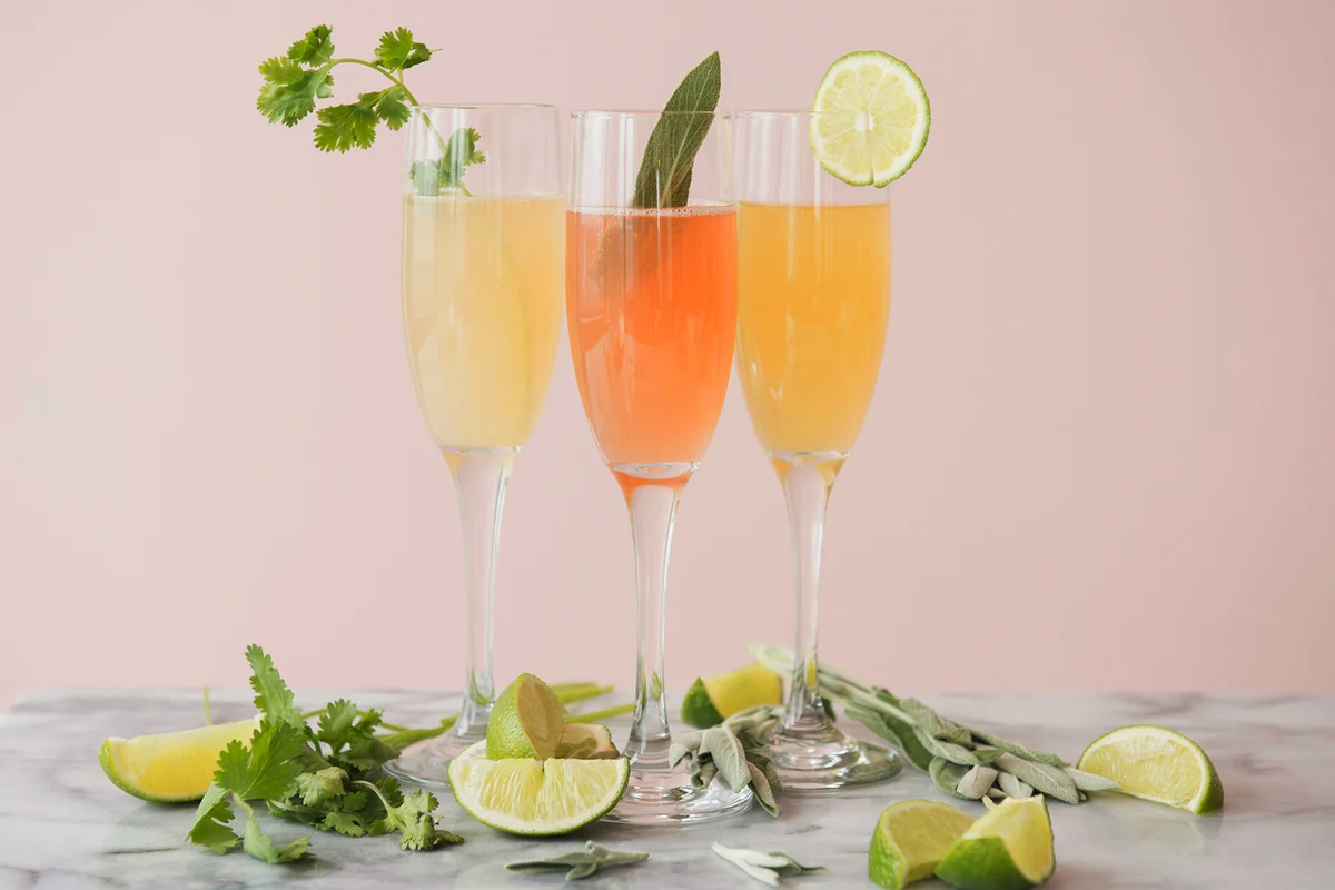 Three virgin mimosa cocktails