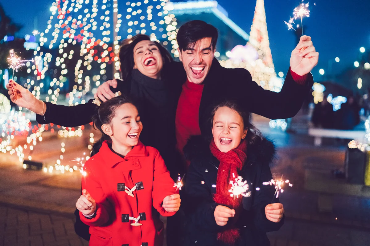 Family celebrating New Year's