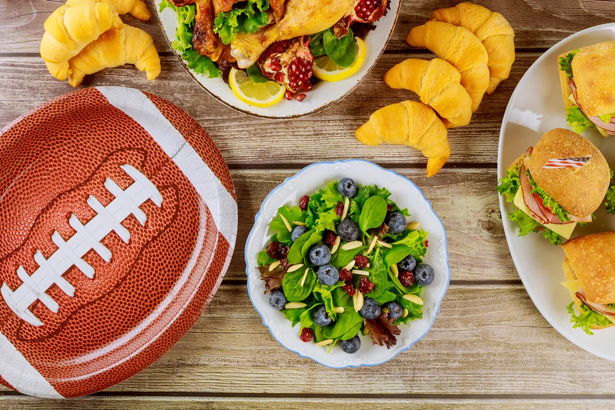 Party table for sport fans for watching american football game