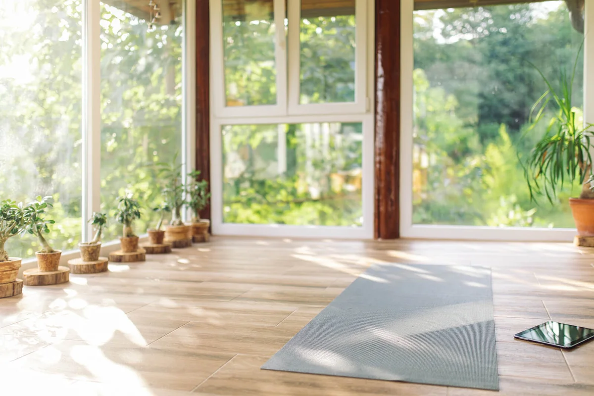 Terrace prepared for yoga exercise