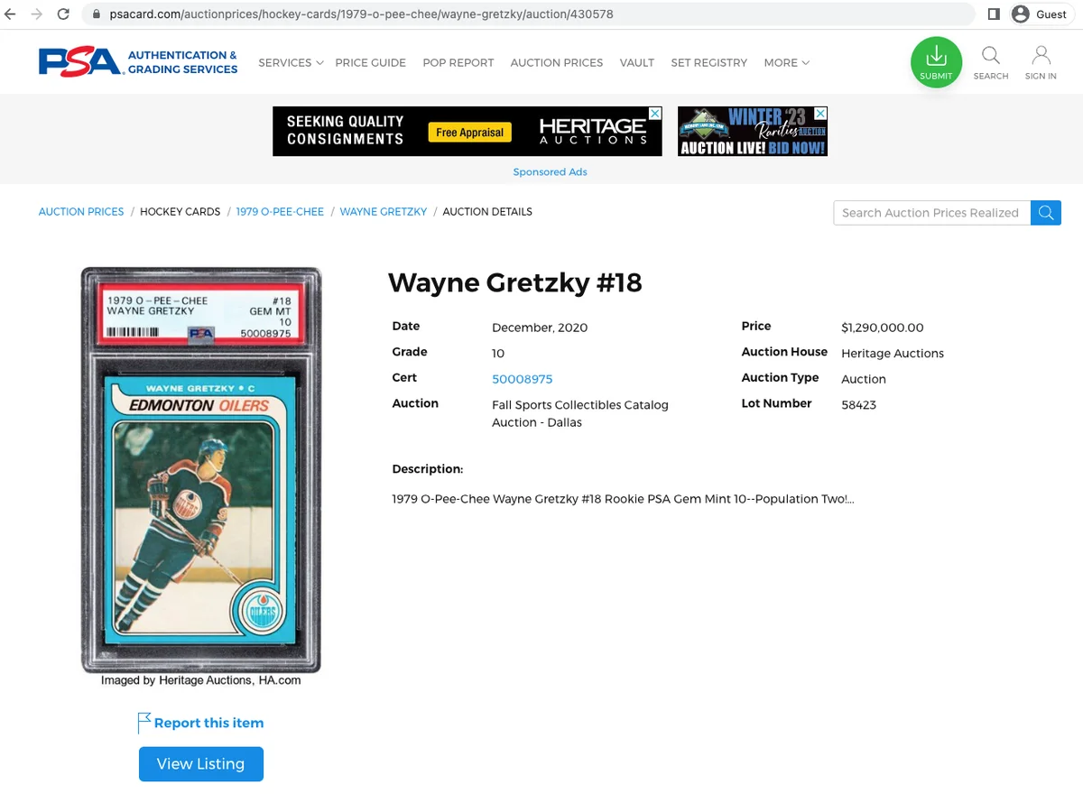 Screenshot of psacard.com