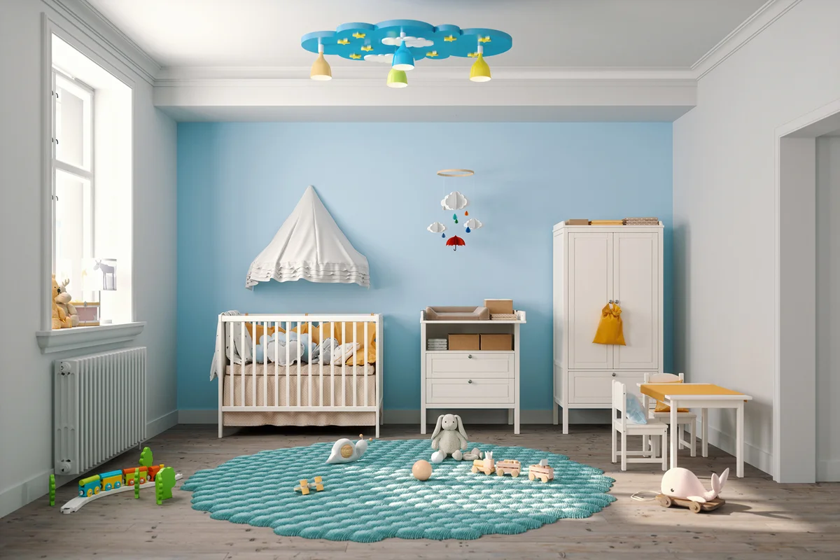 Baby's Bedroom In Light Blue Colors