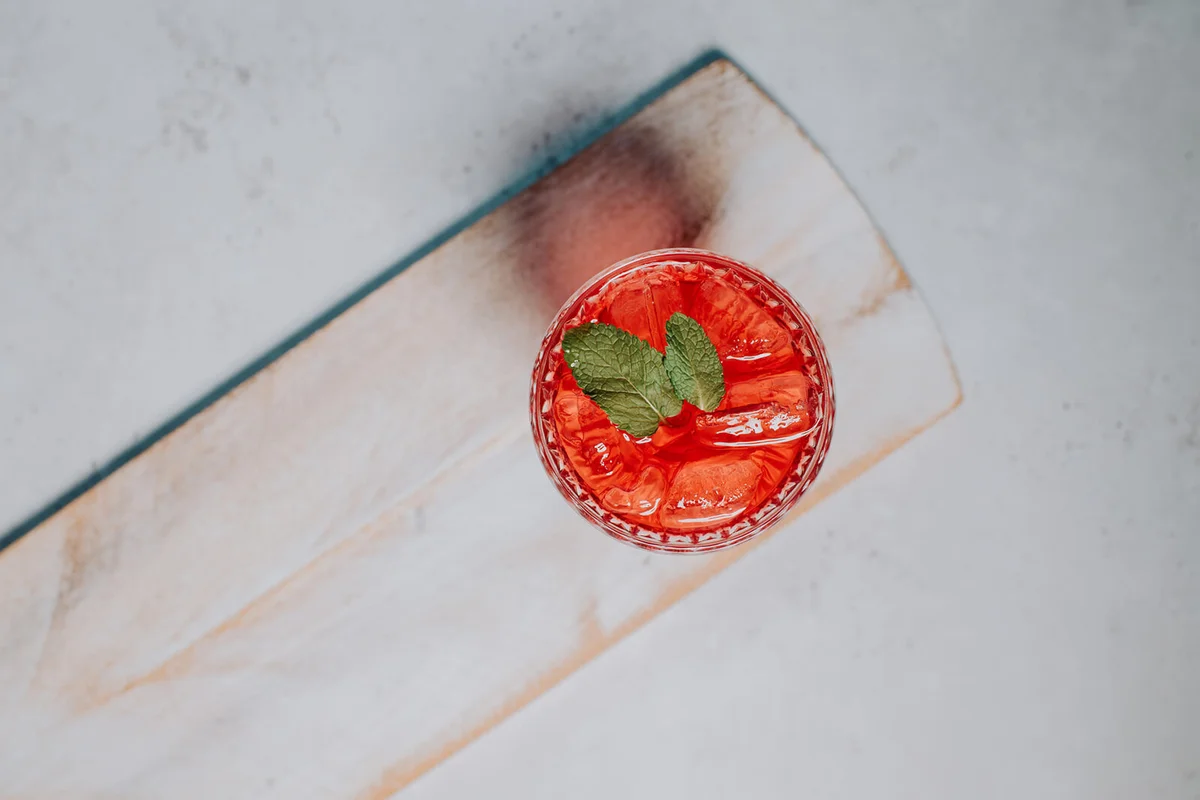 berry flavoured drink on a wooden board