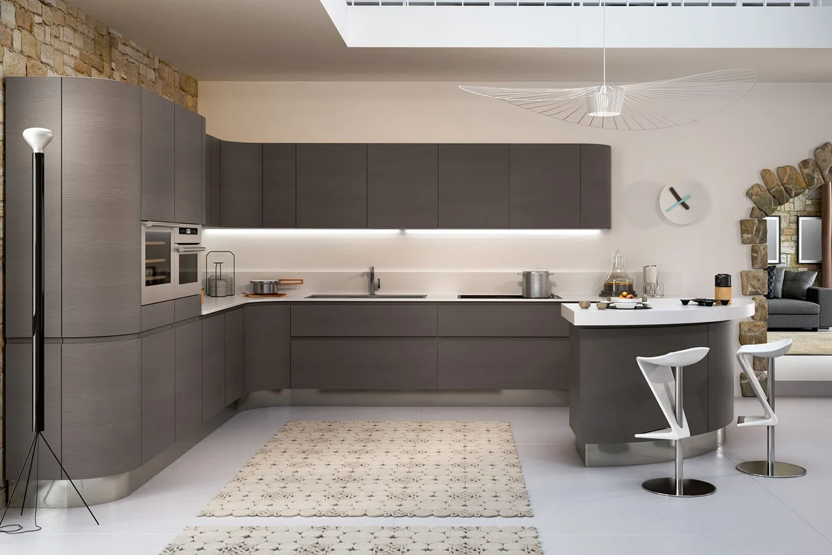 Modern kitchen design with lots of rounded edges