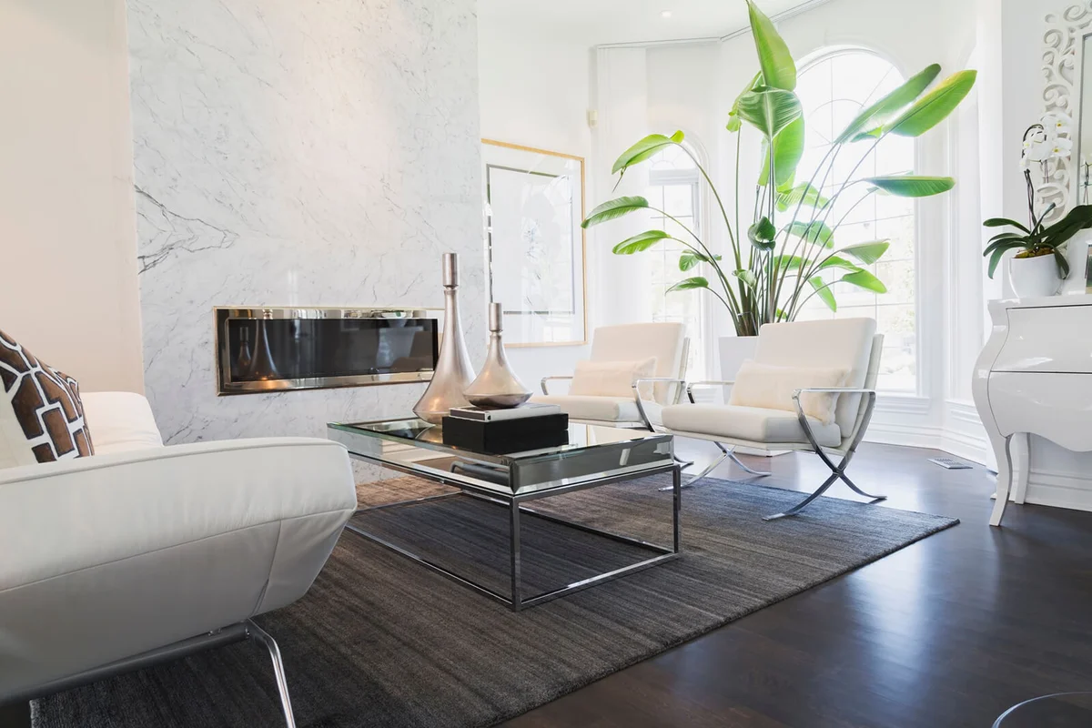 Modern living room design with metal accents