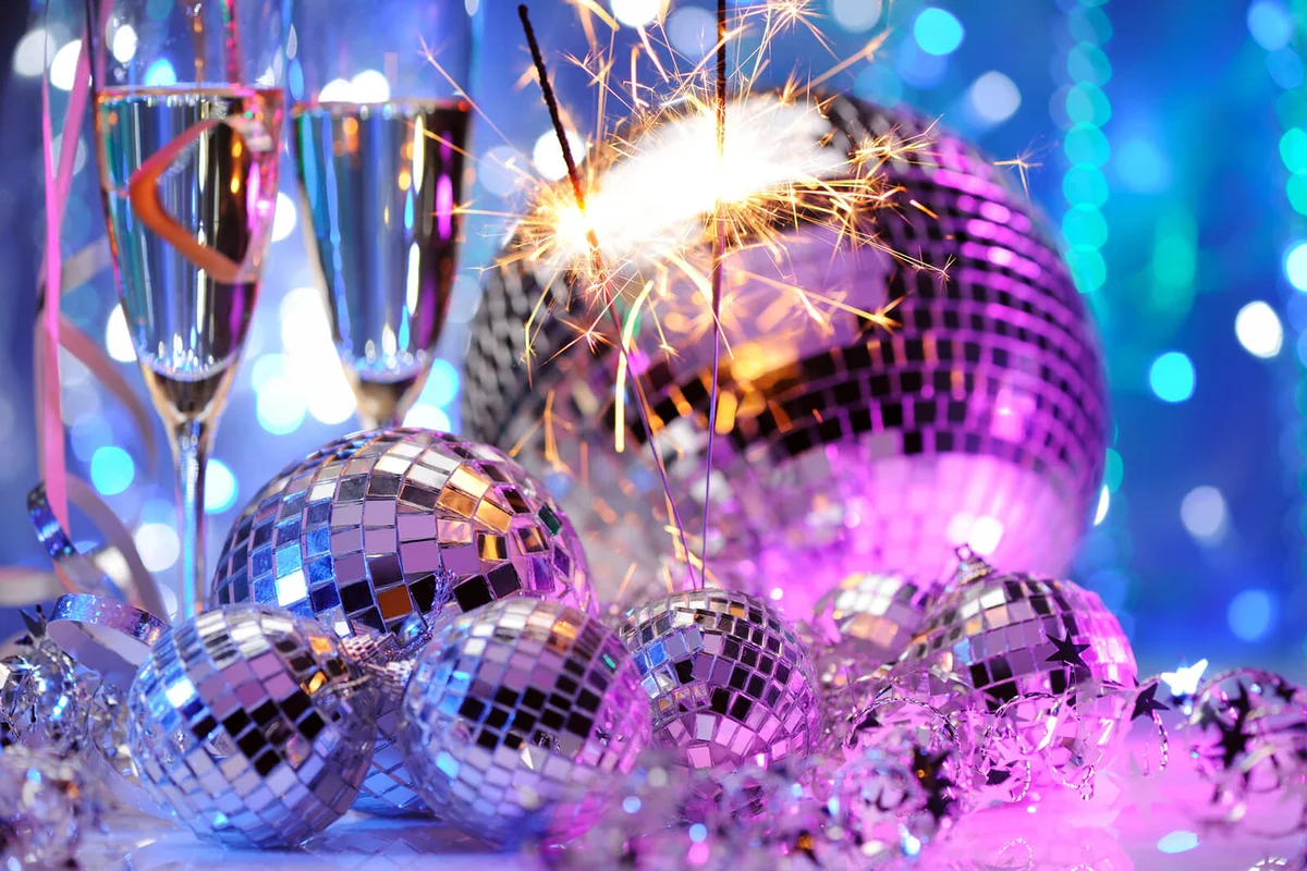 Decorative disco balls and fire sparkler
