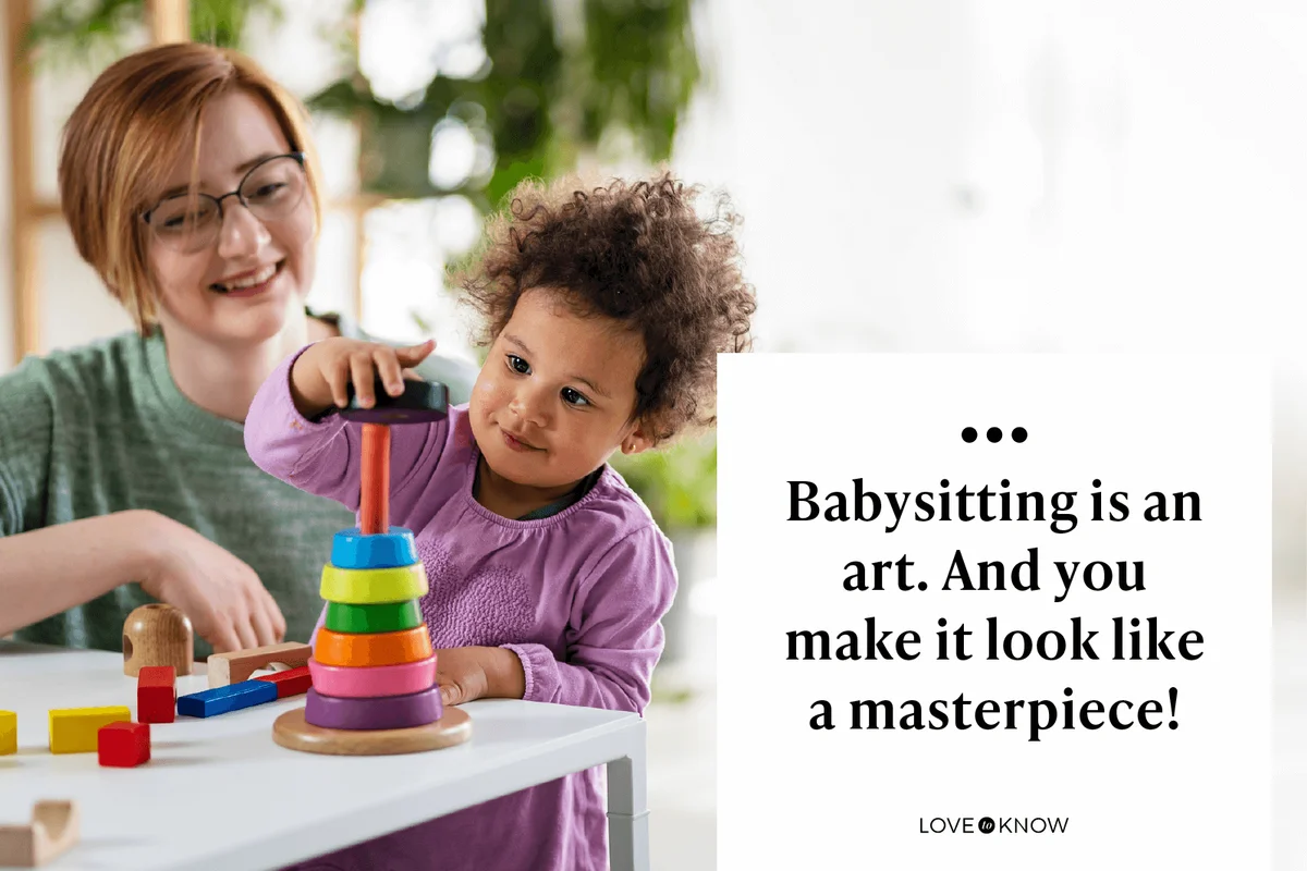 Babysitter looking at a child playing with an educational didactic toy