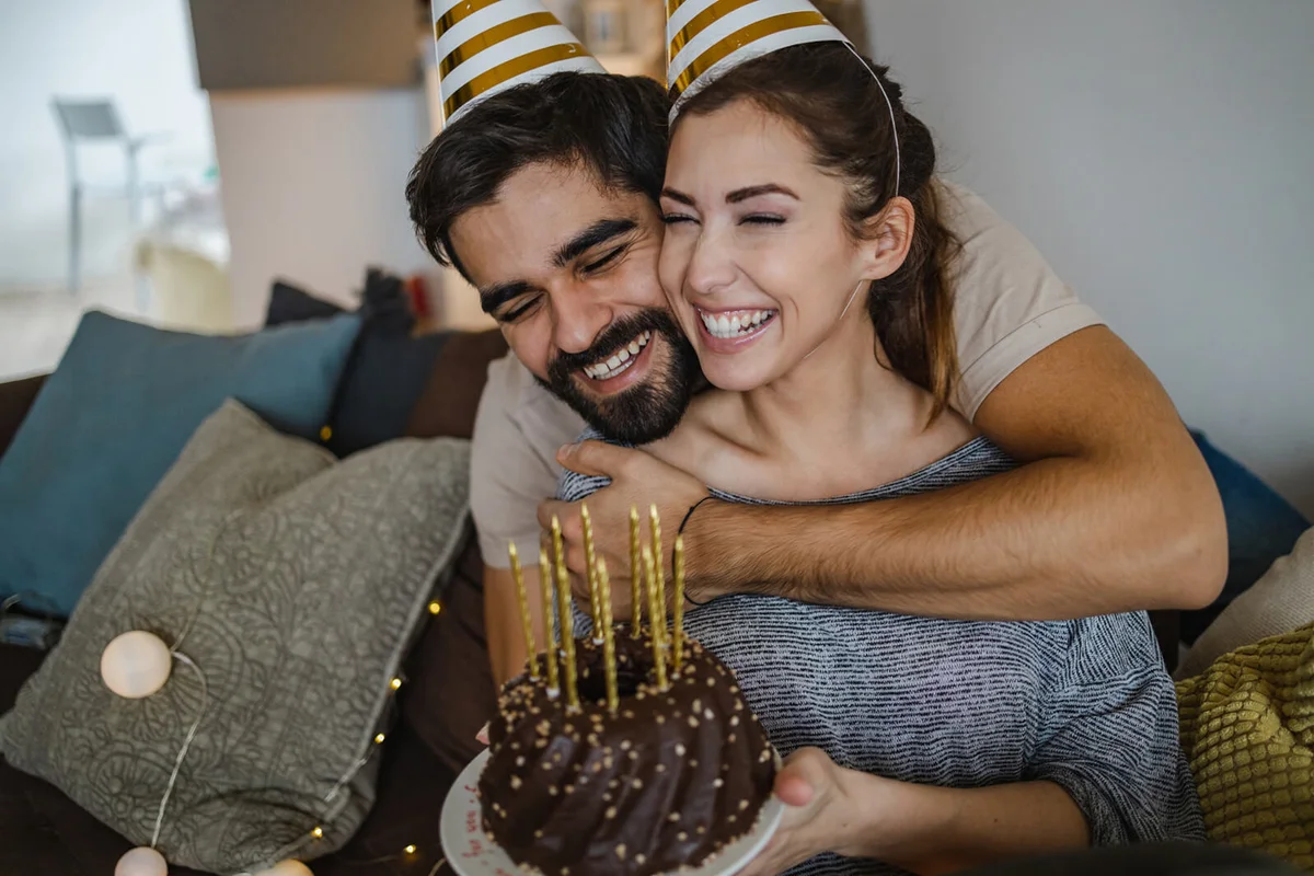 Happy couple at home