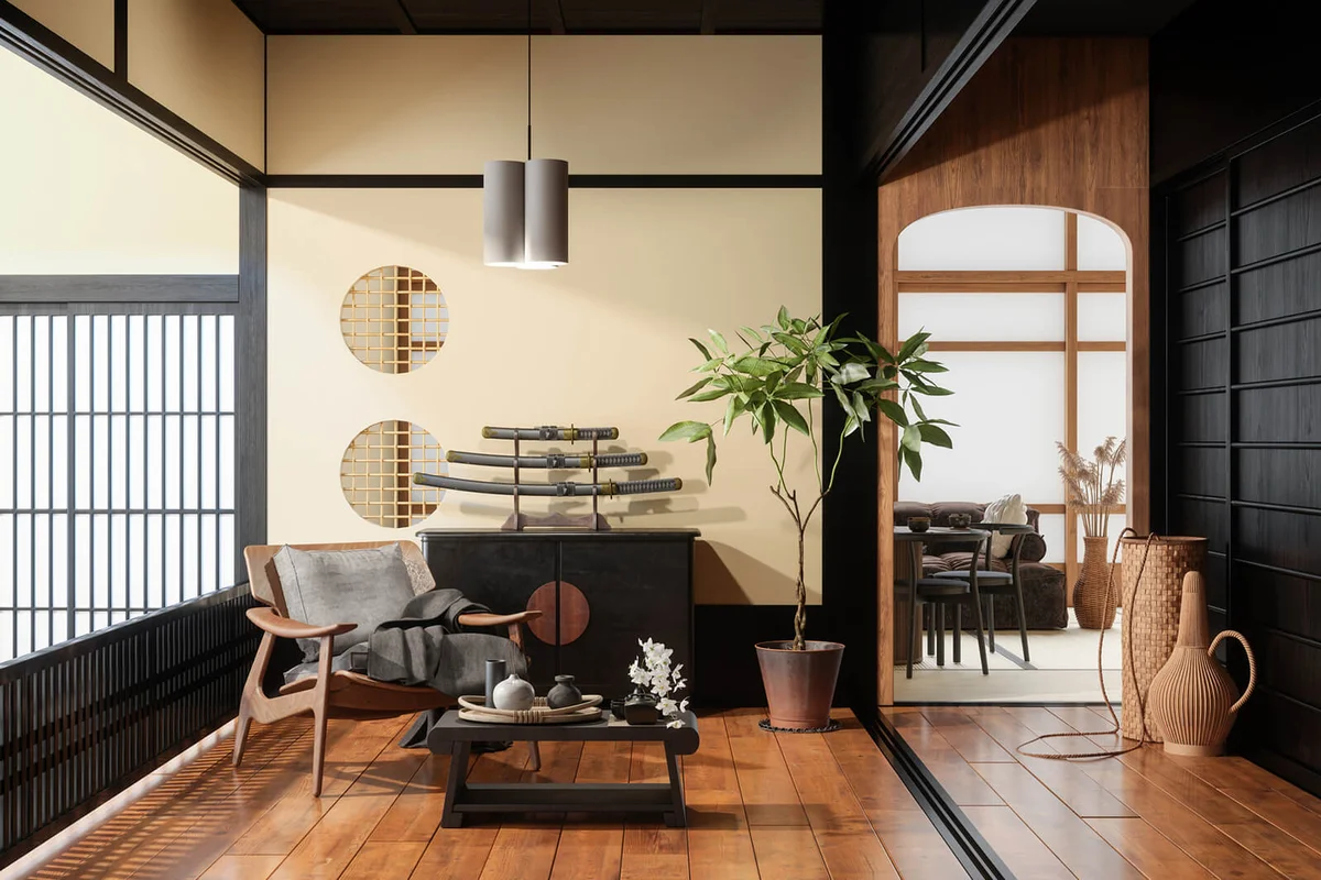 Japanese Style Living Room Interior With Armchair