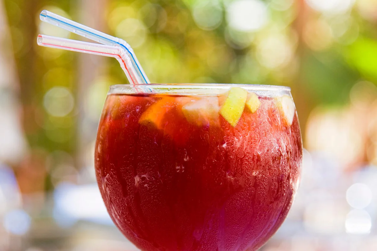 Close view of a cup with spanish refreshing sangria
