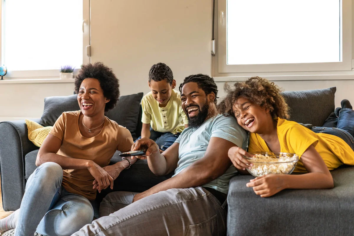 family watching a movie at home