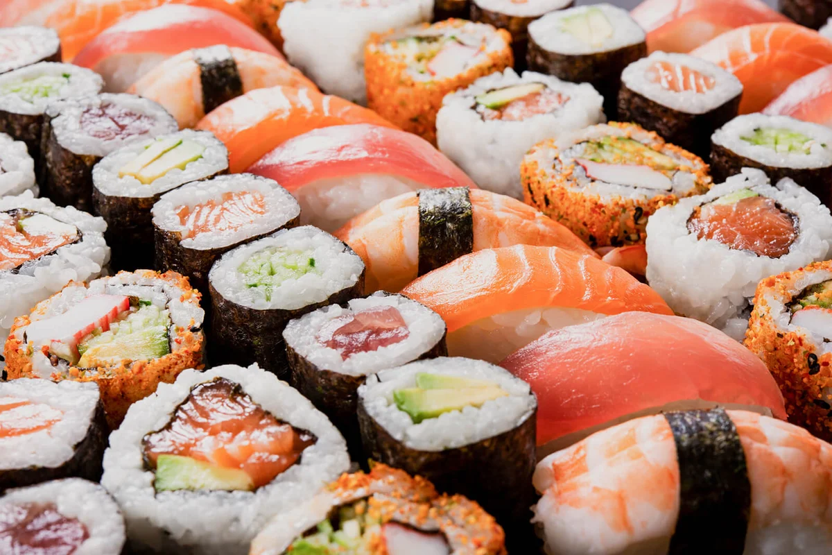 Overhead japanese sushi food