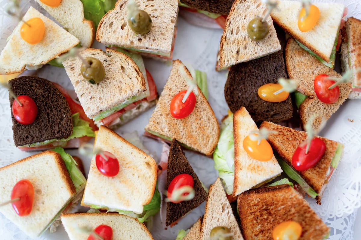 Above view of platter of sandwiches