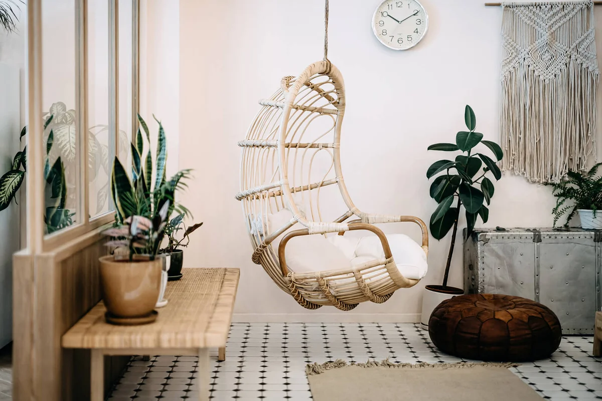 Cozy hanging chair in the loft living room