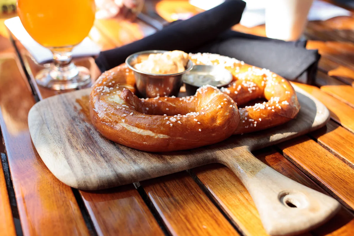 Pretzel on wooden peel