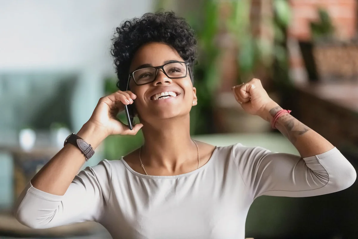 businesswoman laughing with joy