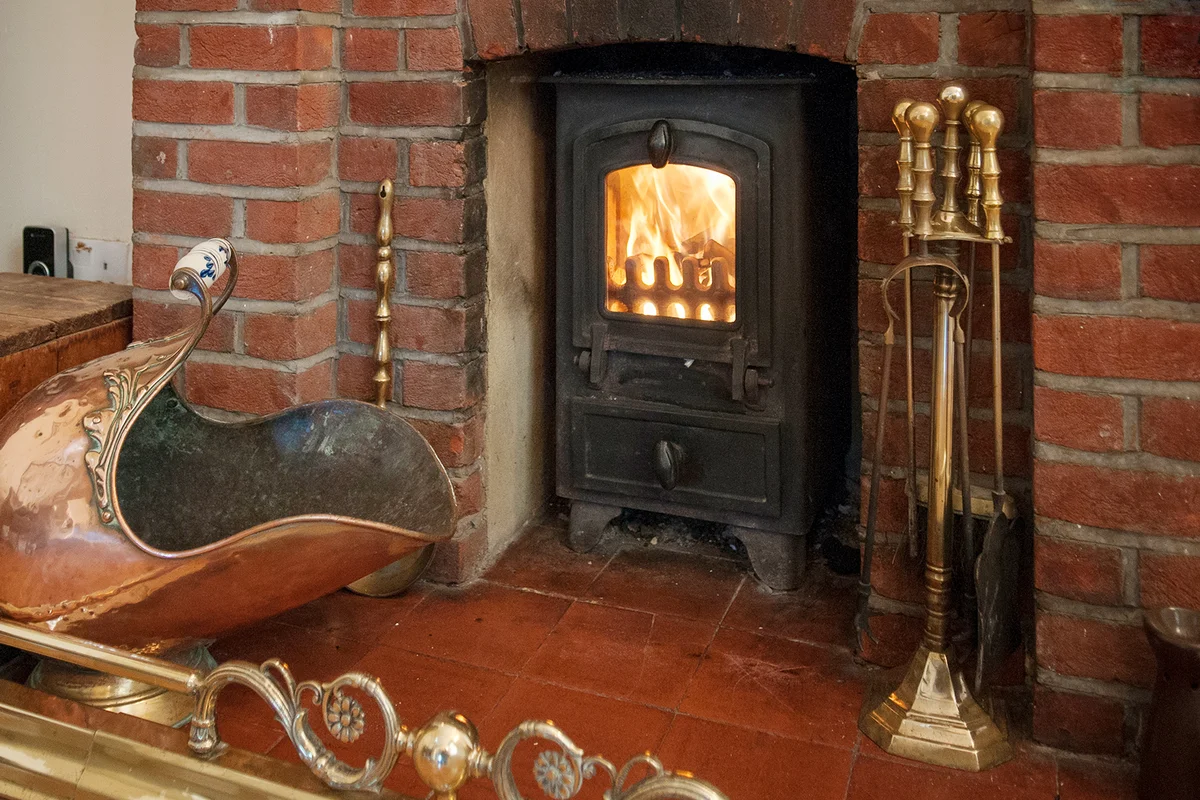 vintage fireplace and fireplace tools
