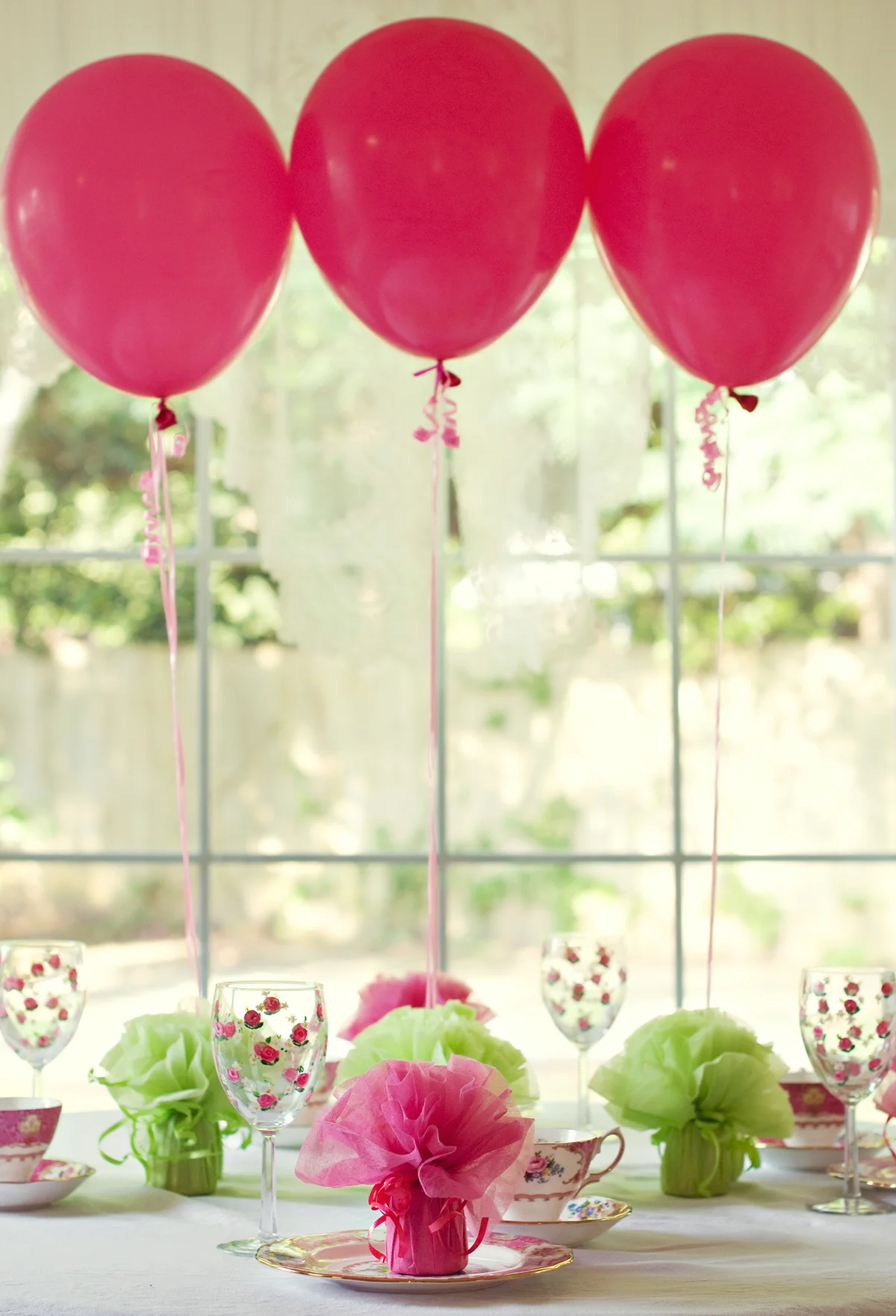 tea party table with balloons