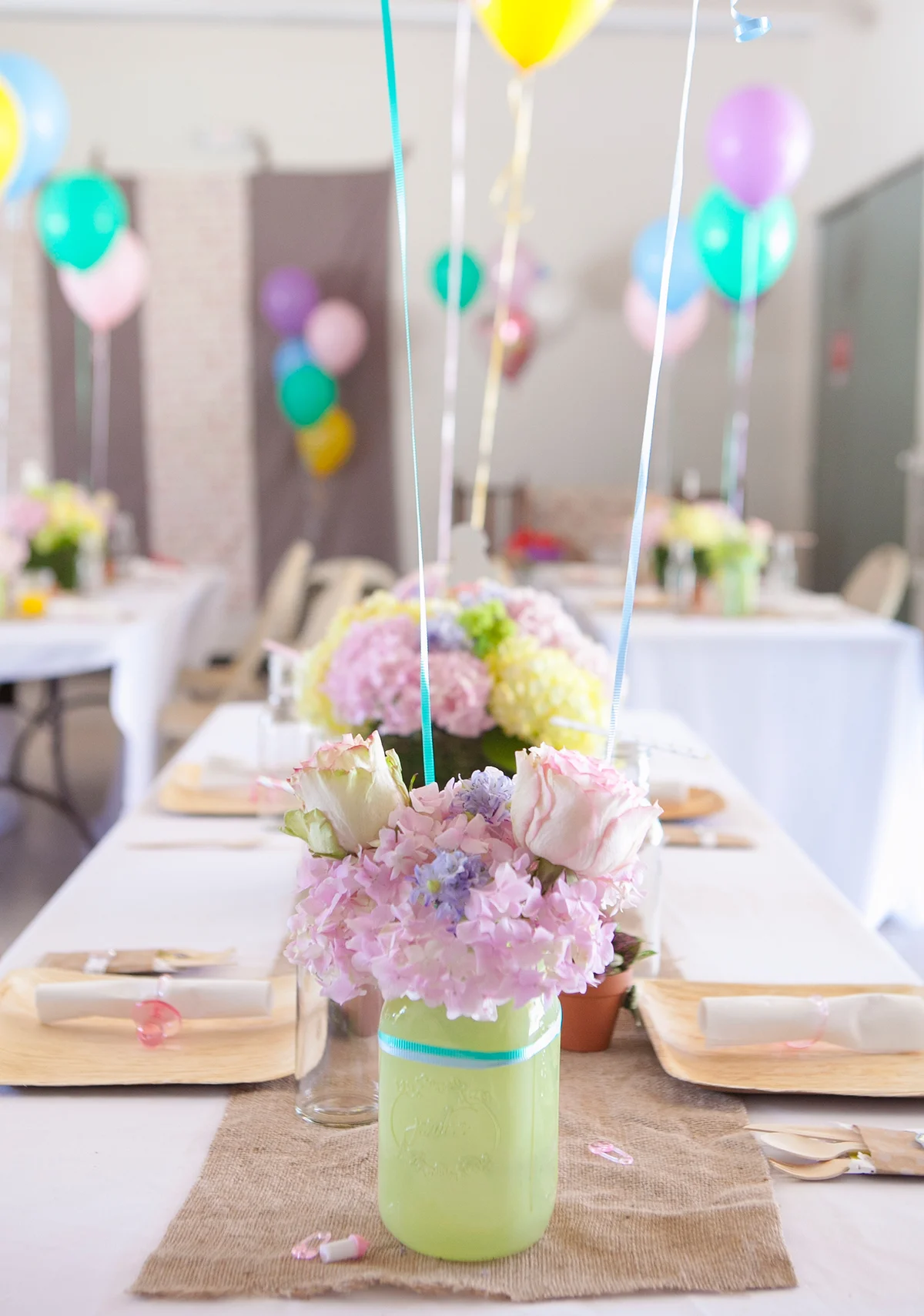 party table with balloons