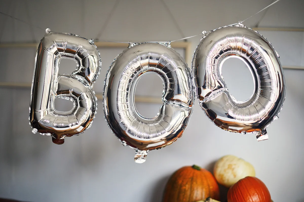 halloween balloons spelling boo