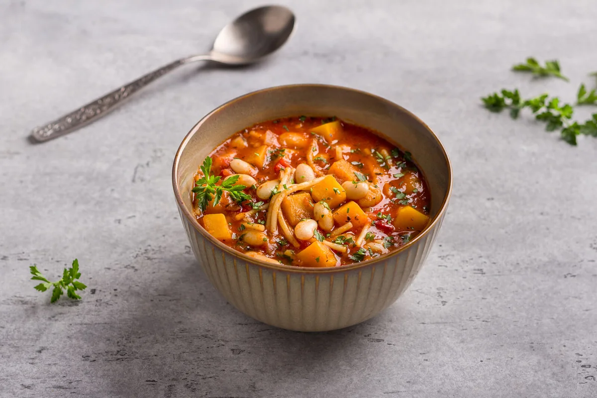 Vegan seasonal italian minestrone soup