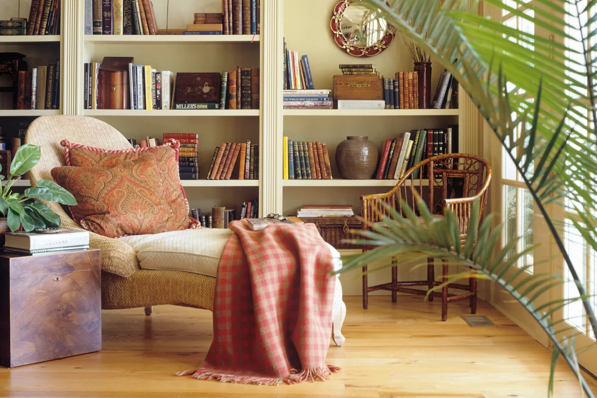 chaise chair in a home library