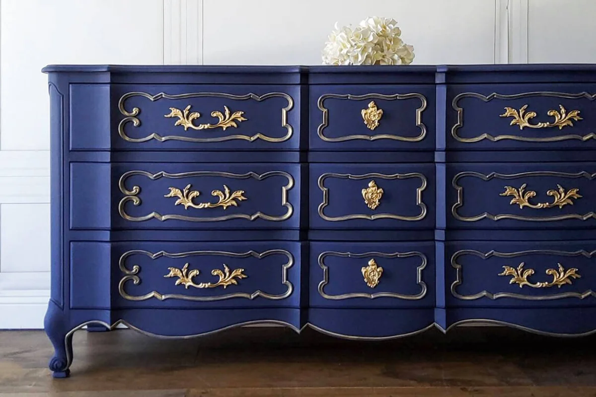 French Provincial Royal Navy Blue Bedroom Credenza Buffet