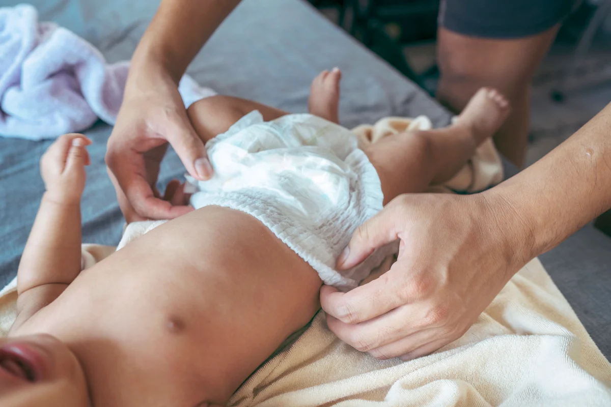 Baby with new diaper