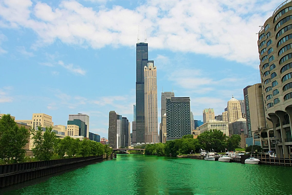 Chicago River which is dyed green for St. Patrick's day, Chicago